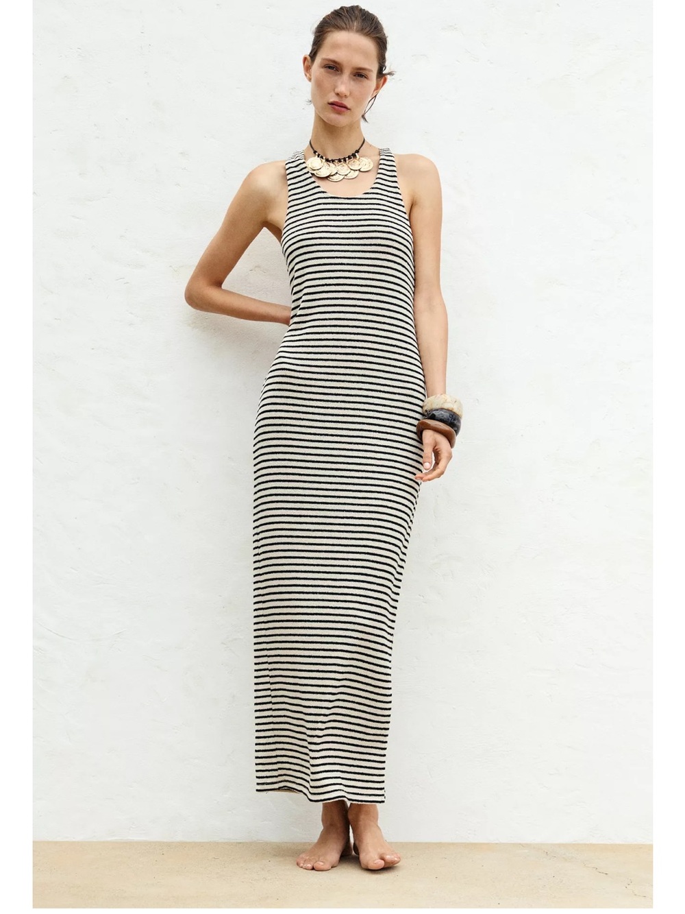 Zara Striped Sleeveless Racerback Maxi Dress - Black & Cream Size Small